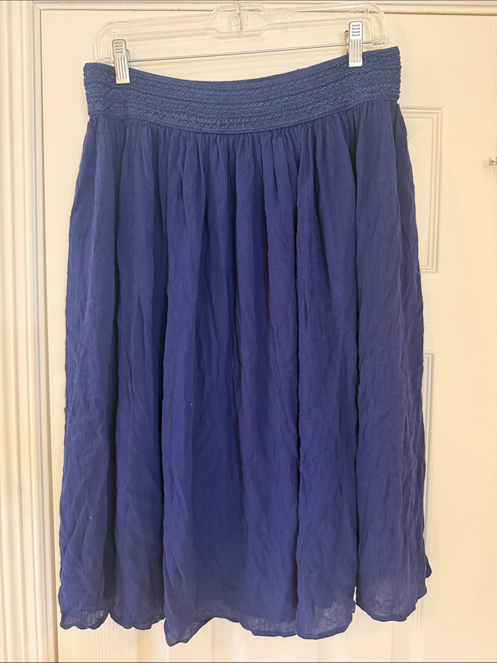 Women's Indigo Midi Skirt with Smocked Waist, Flowy for outdoor festivals